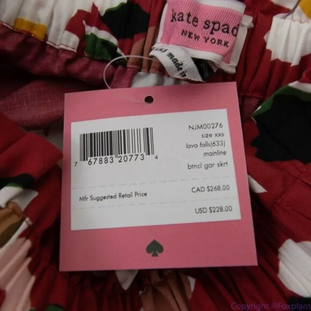 NWT‎ kate spade botanical garden cotton midi skirt, Red and white